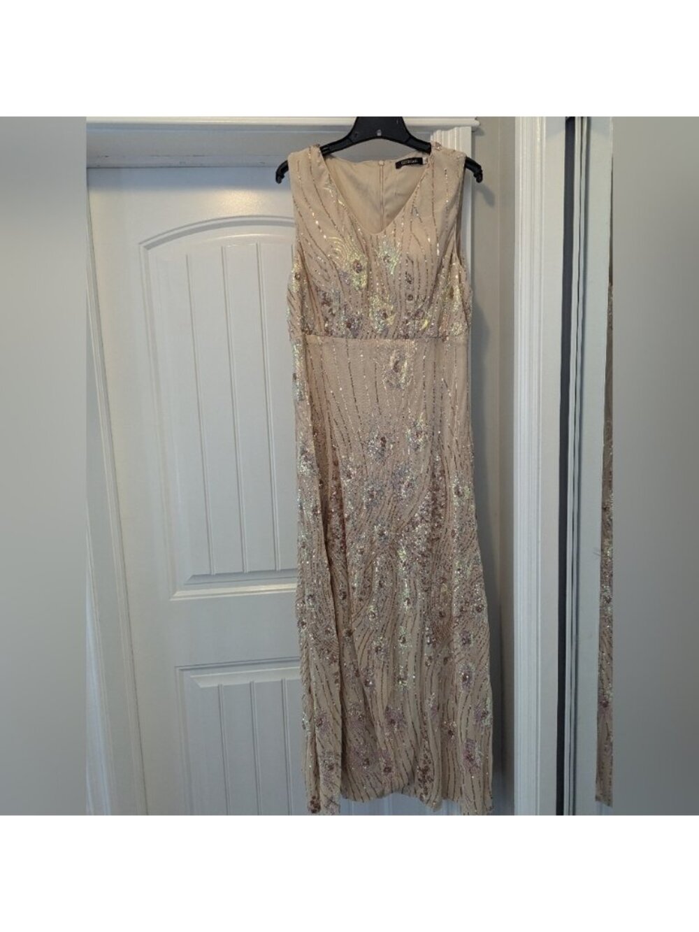 Women's Vintage Peacock Sequin Formal Dress V Neck Party Prom Evening Gown 1x - Picture 9 of 15